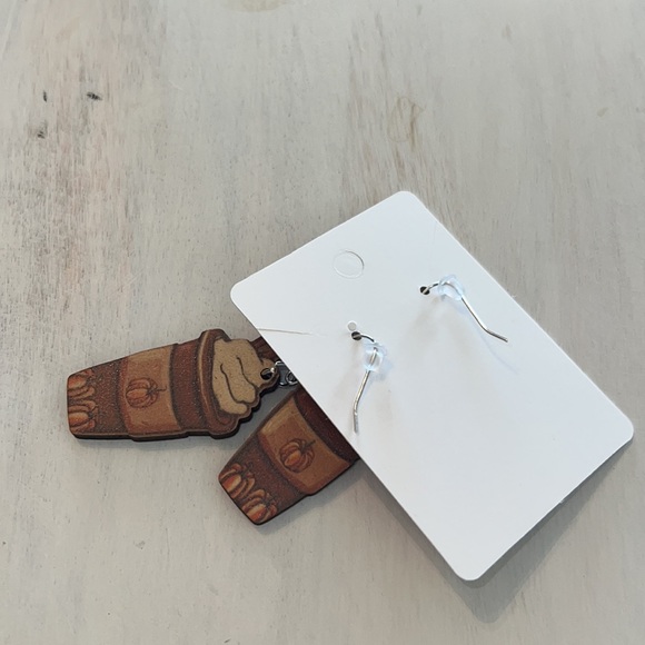 NEW In Package Pumpkin Spice Latte Wood Fall  Earrings - Picture 5 of 5